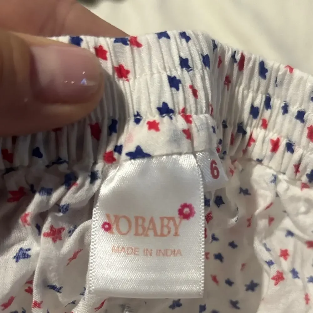 YoBaby 6 White Shorts w/ Red/Blue stars Pattern elastic waist tassle tie nwot